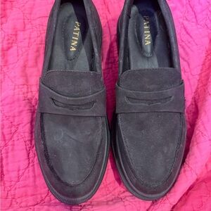 Patina Black Suede Loafers 8.5